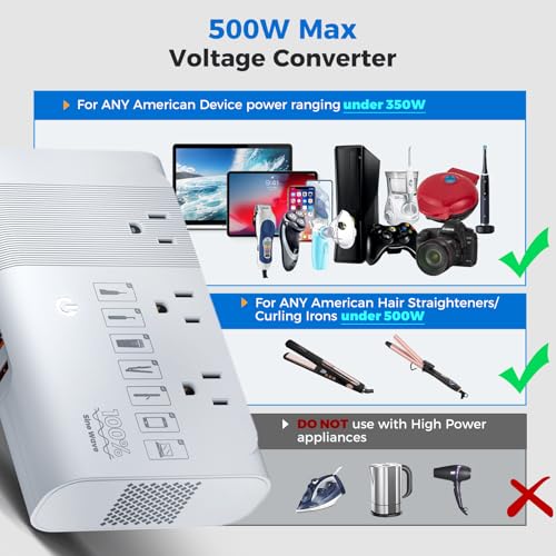 image for DOACE 500W Max Travel Adapter 220V to 110V Power Voltage Converter 100