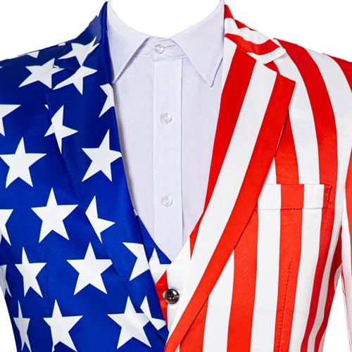 HBDesign Men's 3 Piece Suit Set with American Flag Pattern Vest with 4 Buttons3