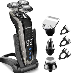Electric Shaver Razor for Men Rechargeable 100% Waterproof Rotary for Shaving with Nose Trimmer Sideburns Trimmer Face Cleaning Brush