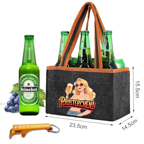 Lustiges Geschenk – Herren- und Damen-Tragetasche für Bier mit Flaschenöffner und Grußkarte – Filz-Tragetasche und Aufbewahrungsbeutel für bis zu 6 Flaschen oder Dosen – Set für Sekt, Wein oder Bier
