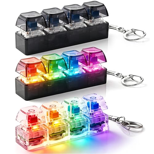 DONGTATA Tastatur Fidget 3er Set mit LED Licht 4 Tasten Tastatur Clicker Schlüsselanhänger Anti Stress Spielzeug für Büro Schule und Reisen Focus Toy für Jugendliche und Erwachsene