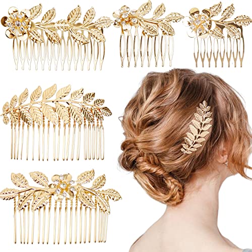 5 peças de pentes laterais de cabelo de folha de strass dourado clipes de pente de cabelo com pentes
