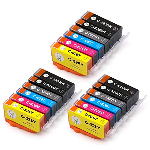 Gootior Cartouche d'encre 525 CLI-526 Compatible Canon Pixma mg6150 mg5150 MG5350 MG5250 MG6250 MG5200 IP4850 MG6100 MG8150 iP4800 iP4950 MX715(3 PGBK, 3 Noir, 3 Cyan, 3 Magenta, 3 Jaune, 3 Gris)