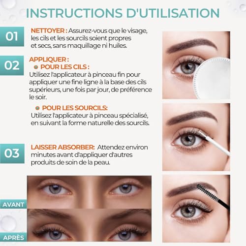 Dr. Dermaluci Lab Sérum Cils et Sourcils Croissance Naturelle Sans Hormones - Fortifiant, Allongeant - Avec Pentapeptides, Biotine, Acide Hyaluronique & Vitamine C - 10ml XXL, BIO, Yeux Sensibles – vue 5