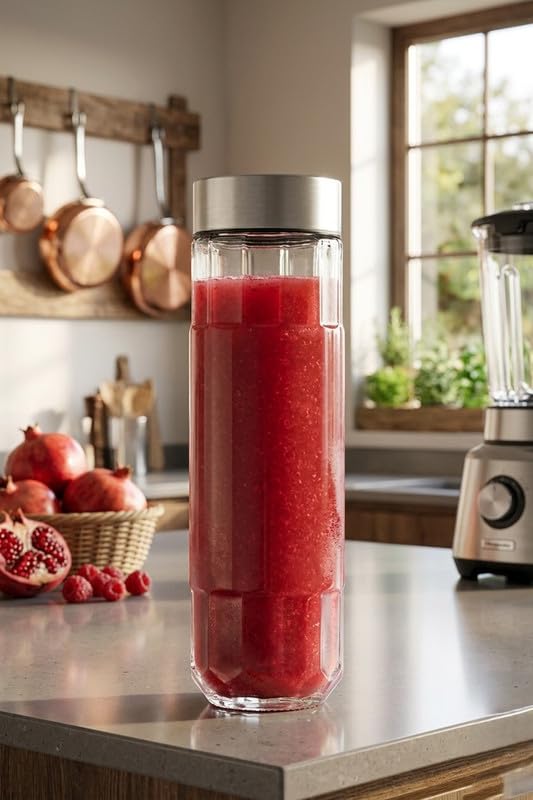 Image of CROCO JAR Wide Mouth Glass Water Bottle with Leak-Proof Airtight Double Layer Stainless Steel Lid for Water, Smoothie, Juices (750 ML Crystal Set of 2)