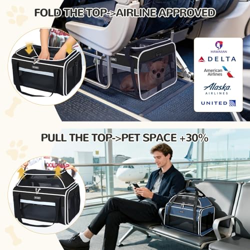 Lekereise Top-Expandable Pet Carrier 17x11x9.5 Inch Alaska Hawaiian Airline Approved Soft Sided Underseat to 12lbs Travel Carriers for Small Cats and Dogs with Locking Safety Zippers Anti-Scratch Mesh - Image 3