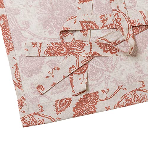 Jinchan Tie Up Curtains For Kithcen Living Room Adjustable Tie-Up Shade Linen Textured Rod Pocket Medallion Design Jacobean Floral Printed Valance 1 Panel 63 Inch Terra On Beige #TOP3