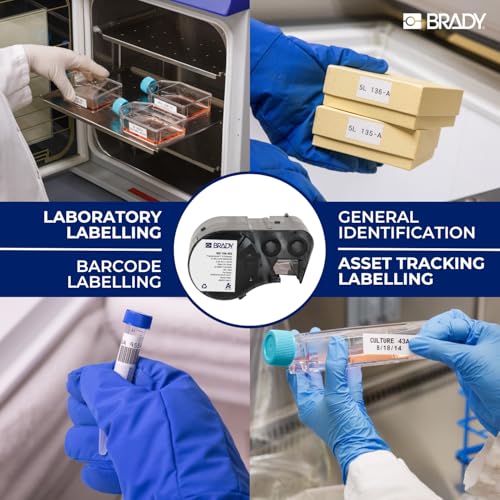 Image of Brady Authentic (M5-156-492) FreezerBondz Ultra-Thin Cryogenic Polyester Labels 1 inch H x 0.9 inch W Black on White, 180 Labels. for use with the BMP51 and M511 Label Printers