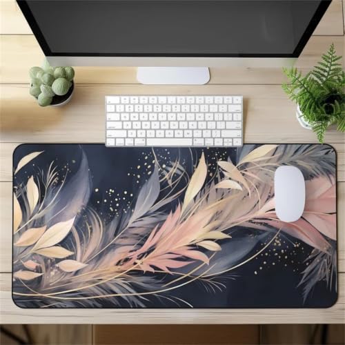 Tapis de souris XXL plume rose 1200x600mm pour bureau et gaming