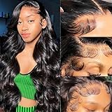 ANDRIA Glueless Wig Pre Plucked HD Lace frontal Wig for Black Women 13x4 Black Body Wave Lace front Wigs Synthetic Lace Front Wig With Baby Hair Loose Wave colored Wigs for Women Daliy Party Use