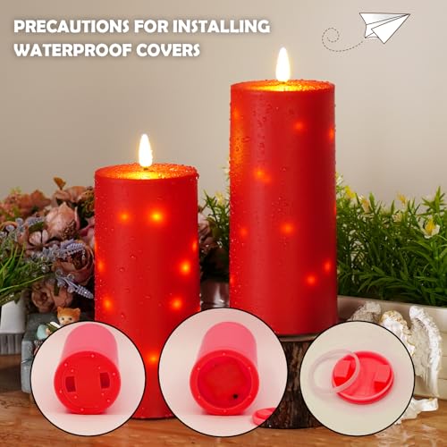 Image of kakoya 10 inch x 4 inch Large Outdoor Waterproof Flickering Flameless Candles with Timer,2Pcs Battery Operated LED Pillar Candles with Embedded Star String for Outdoor Lanterns,Porch,Patio Decor(red)