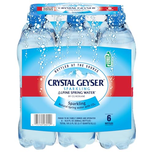 Crystal Geyser Sparkling Natural Alpine Spring Water, 6-Pack, 16.9oz Bottles, Zero Calories and No Sweeteners, Bottled at The Spring Source