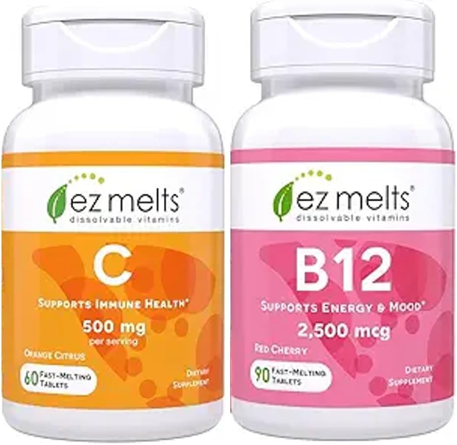 EZ Melts Vitamin C and B12 Sublingual Vitamin Bundle, Sugar Free