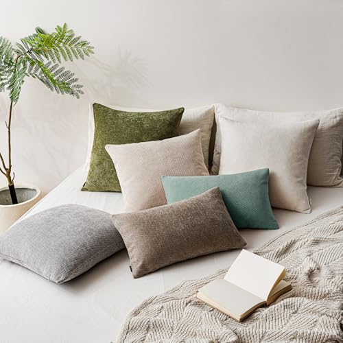 Image of a moment Pack of 2 Decorative Chenille Throw Pillow Covers with Twill Cushion Covers for Sofa Living Room Couch Bed 18x18 Inch Teal