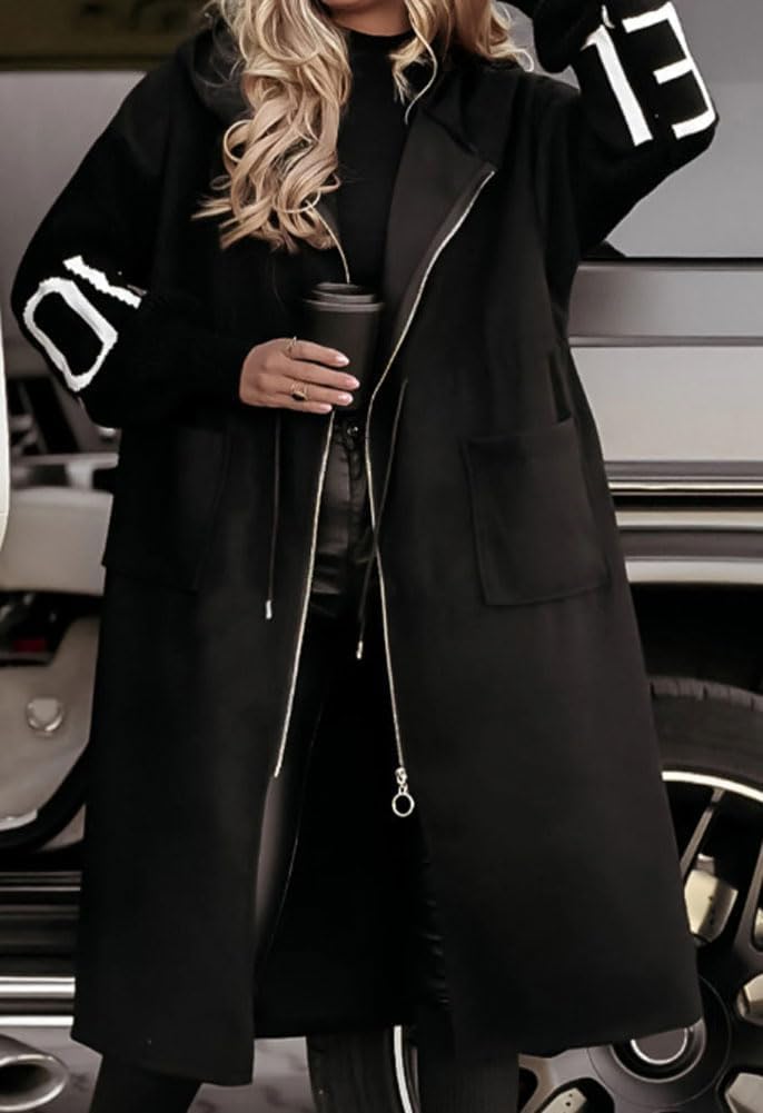 Women's Hooded Long Sleeve Knitted Sleeves Patchwork Casual Jacket, Casual Knitted Sleeve Outerwear with Pockets