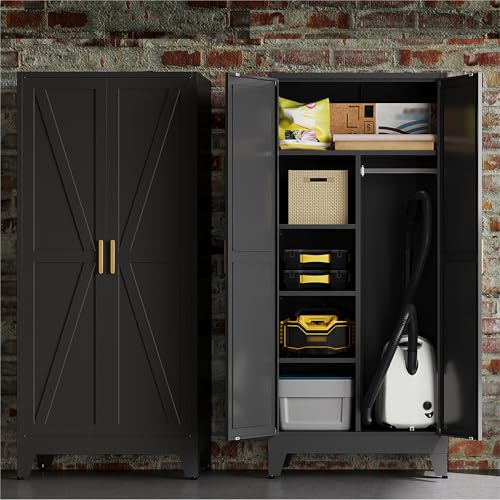 QINPTWUT Professional Storage System – Heavy-Duty 71" Steel Cabinet with Large Top Compartment & Customizable Interior, Matte Black