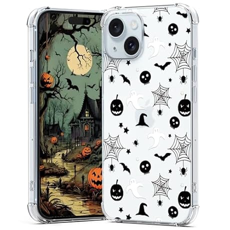BEIMEITU for iPhone 15 Plus Case Halloween Pumpkin Skull, Cute Design Women Girls Shockproof Soft Slim Mobile Phone Clear Cover for iPhone 15 Plus Kids