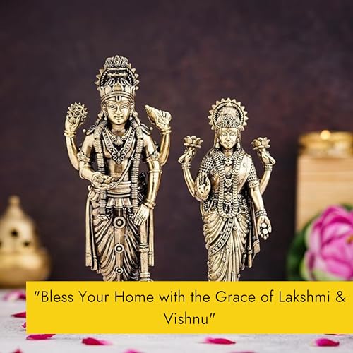 Image of Set of Brass Lakshmi Vishnu Ji Standing Murti Vishnu Laxmi Idol Lakshmi Narayan Statue for Home Temple Diwali Pooja Gifting Purpose