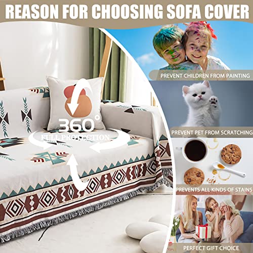 Sofa Covers For 2 Cushion Couch, Cotton Couch Covers Blanket For Dogs Universal Sofa Slipcovers Loveseat Couch Cover Bohemian Geometrical Furniture Protector Reversible Sofa Cover Blanket,71''X102'' #TOP2