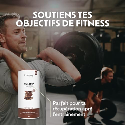 foodspring - Poudre de protéines whey Chocolat - Avec 21 g de protéines de croissance musculaire, solubilité parfaite, ultra-filtrée et riche en BCAA et EAA - goût complet et délicieux (750 g) – Image 5