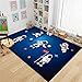 Produktbild JUEWEIER Cartoon Rocket Planet Astronaut 3D-Teppich Junge Mädchen Zimmer Raum Flanell Bodenmatte niedliche Krabbelspielmatte Bettvorleger
