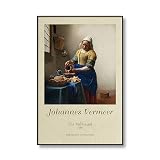 Johannes Vermeer Fille avec des Boucles d'Oreilles de Perles Exposition Affiches et Gravures Rétro Art Mur Maison Sans Cadre Toile Peinture A5 50x75cm
