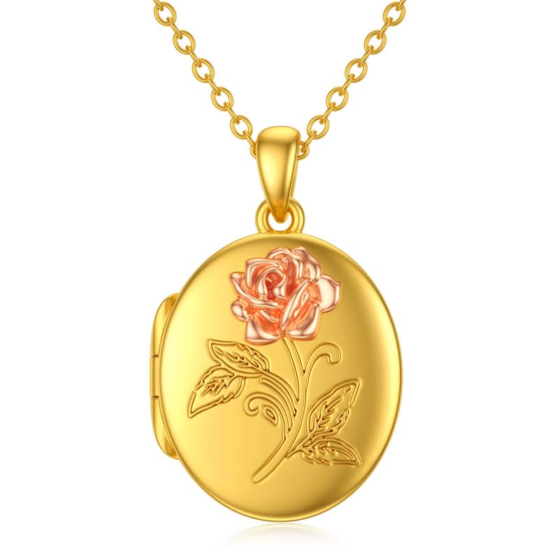 Medallón de oro de 14k para fotos con diseño ovalado de girasol
