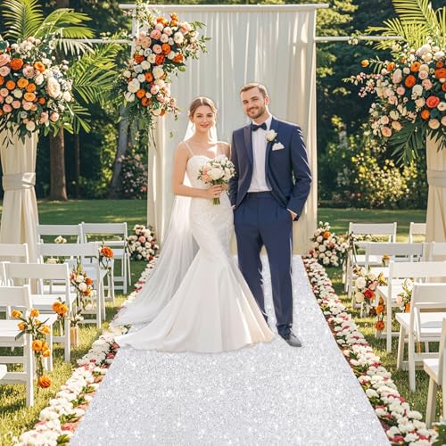 PATYDEST Silver Carpet Aisle Runner for Wedding Ceremony 2 ft x15 ft Sparkly Sequin Wedding Aisle Runners Wedding Runner Aisle Outdoor Indoor Bridal Runner Rug for Prom Party Decorations