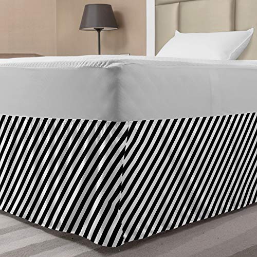 Lunarable Striped Bed Skirt, Diagonal Stripes Monochrome Pattern Abstract Geometric Elements Retro Inspirations, Elastic Bedskirt Dust Ruffle Wrap Around For Bedding Decor, Full, White Black #TOP21