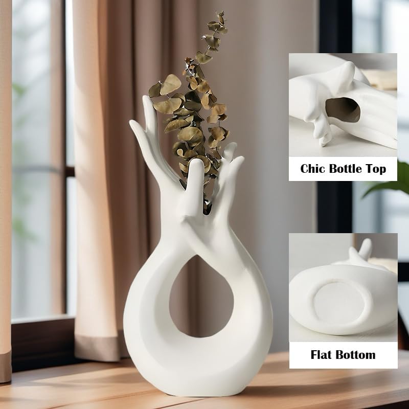 White Vase for Home Decor - Hand Shaped Modern Flower Vases Minimalist Modern Vase Abstract Finger Ceramic Vases for Entryway, Dining Table Centerpiece, and Ideal Gift - Image 3