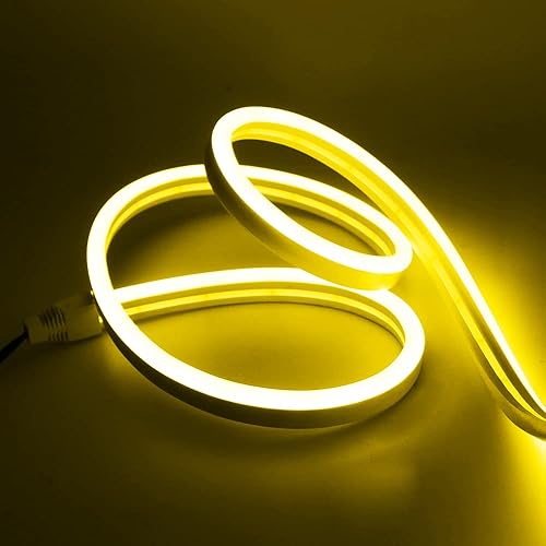 Luz LED de neón amarillo limón, 16.4 pies16.4 ft 120LEDm 0.236x0.472 in SMD2835 DC12V Luz de neón LED flexible impermeable para decoración interior