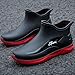 AEGNONGL Men's PVC Flat Garden Rain Boots Fashion Soft Slouch Platform Anti-Slip Outdoor Mid Top Work Waterproof Galoshes Short Rain Boot (Black-Red,10)