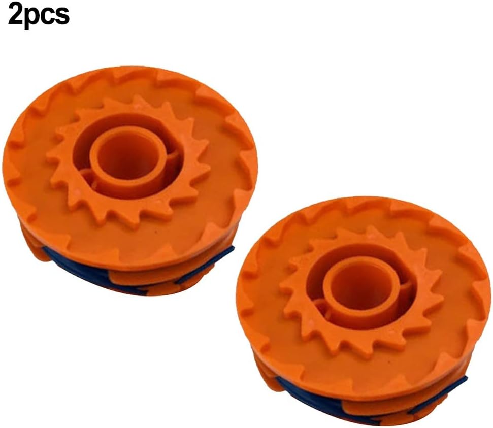 Two orange trimmer spools, top view