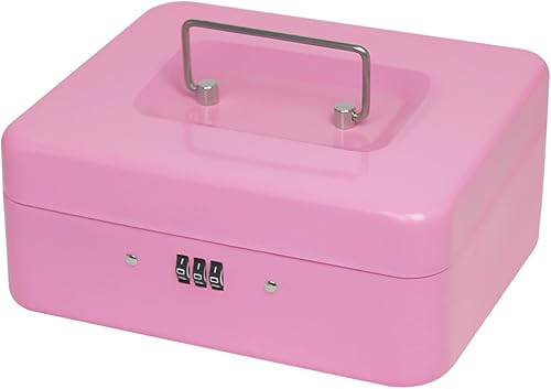 Miniatura 12 de Caja de efectivo de acero con cerradura de combinación, organizador de dinero pequeño de metal con bandeja de dinero extraíble, caja de Blanco: 9.8