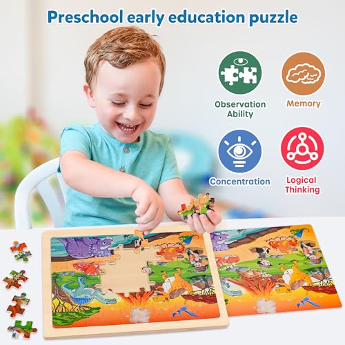 SYNARRY Large Wooden Dinosaur Jigsaw Puzzles for Kids Ages 4-8, 60 Pieces - image 6
