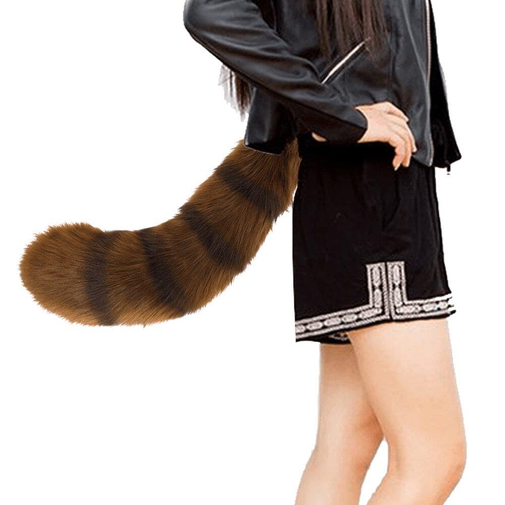 Lina & Lily Volwassen Kunstbont Vos Wolf Dierenstaart Kostuum, Feestelijke Kledingaccessoires voor Cosplay, Halloween, Kerstmis, Feest (Grijs & Wit