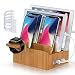 Bamboo Wooden Charging Station for Multiple Device Holder, Desktop Docking Stations Organizer Stand Compatible with Apple Product, iPhones, iPad, Android, Phone and More (Charger, Cable not Included)