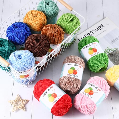 Image of 6 * 100g Velvet Chenille Chunky Yarn, Handcrafts Weaving Soft Chenille for Crocheting Clearance, Used for Making Baby Yarn Blanket, Clothes, Knitting Creations (B)