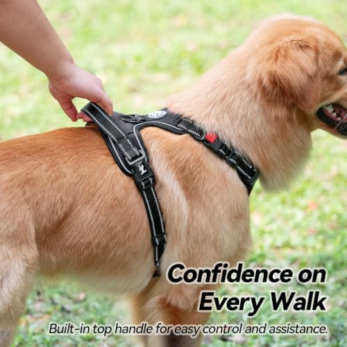 Image of PoyPet No Pull Dog Harness, No Choke Front Lead Dog Reflective Harness, Adjustable Soft Padded Pet Vest with Easy Control Handle for Small to Large Dogs(Black,XS)