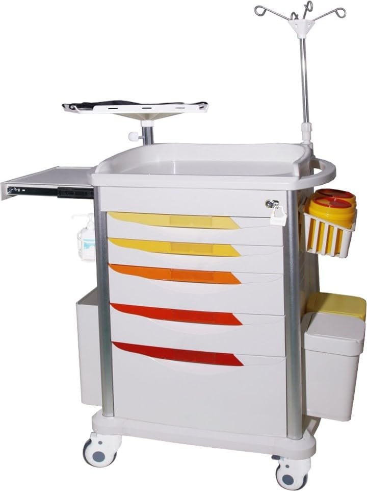 MS3C-400CR, Color Coded Lite Emergency Hospital Crash Cart with Accessory Package, Key Lock, IV Pole, O2 Holder, Cardiac Board, Power Cord, Ships in 2 Days, Quick Ship Program