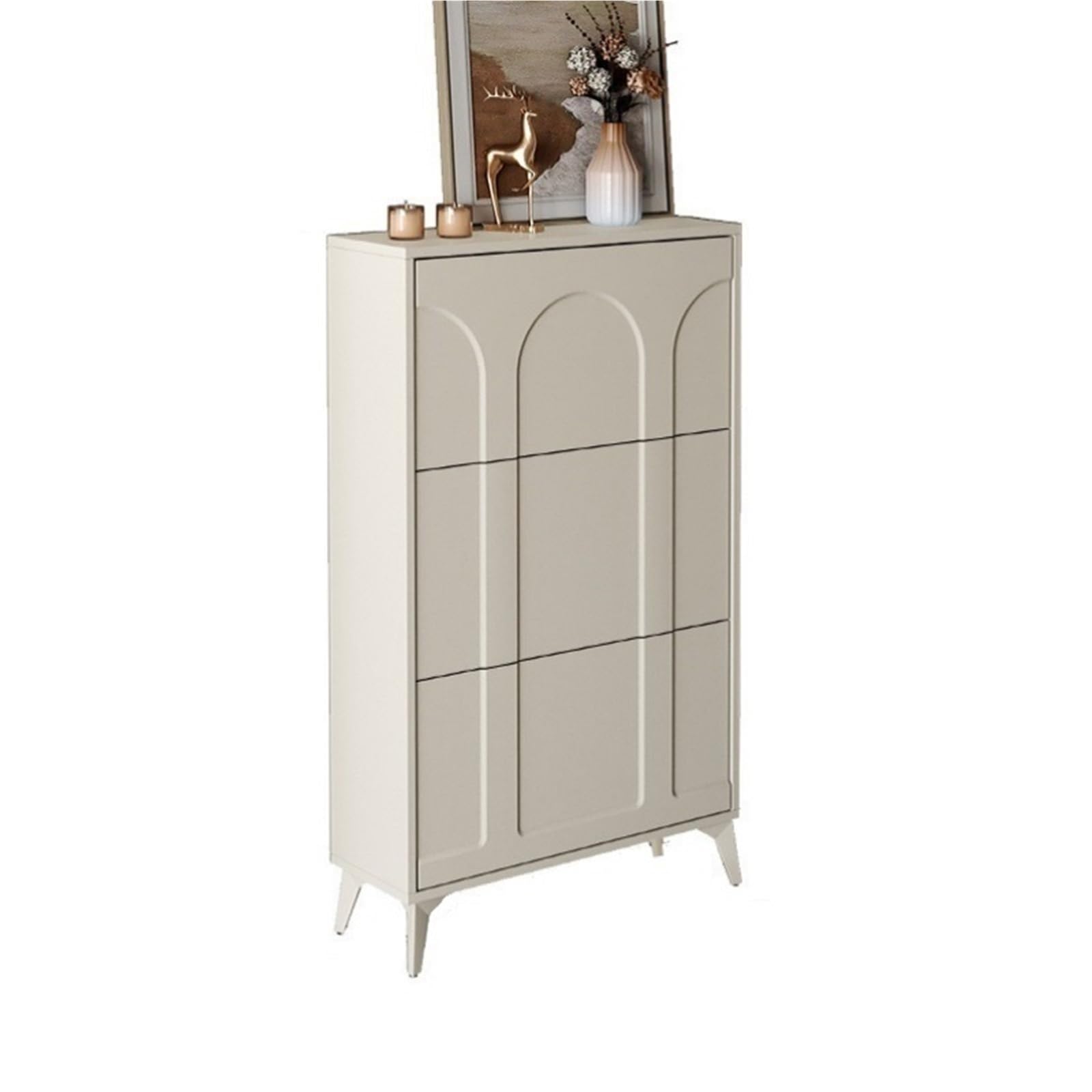 SDCFFC Shoe Storage Cabinet Freestanding Shoe Storage Organizer with 3 Flip Drawers & Barn Door Design Hidden Slim Narrow Shoe Rack Cabinet with Open Storage for Entryway,Freestanding Organizer