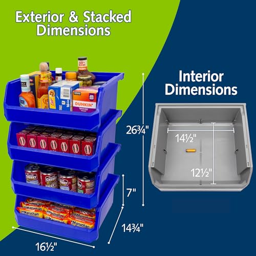 Image of ReadySpace Plastic Containers for Organizing and Storage Bins for Closet, Kitchen, Office, Garage or Pantry Organization, Stackable Bins, Extra Large (14.8 inch x 16.5 inch x 7 inch), 4-Pack, Blue