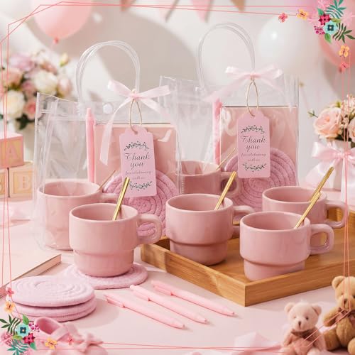 Yiyiring 43 Pcs Baby Shower Game Prizes for Game Winners Baby Shower Gifts Including Ceramic Mugs with Spoons Woven Coasters and Notebook Pen Gift Bags Thank You Card for Wedding Bridal Favors (Pink) by Yiyiring - Used condition - Image 5