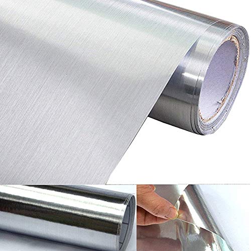UPREDO Thick Metal Look Stainless Steel Adhesive Metallic Shelf Liner Decorative Paper Vinyl Film Backsplash Cover 15.8in by 100in (Silver Metal)