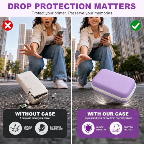 Image of casmilee Photo Printer Carrying Case for Liene Pearl N200 Pro, Lightweight Wireless Storage Bag with Soft Lining & Elastic Straps for Paper and Ink (Purple)