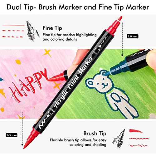 Image of Shuttle Art 36 Colors Dual Tip Acrylic Paint Markers, Brush and Fine Tip for Rock Painting, Ceramic, Wood, Canvas, Plastic, Glass, Stone, Calligraphy, Card Making, DIY Crafts