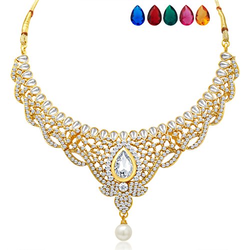 Image of Sukkhi Divine Gold Plated AD Necklace Set with Set of 5 Changeable Stone for Women