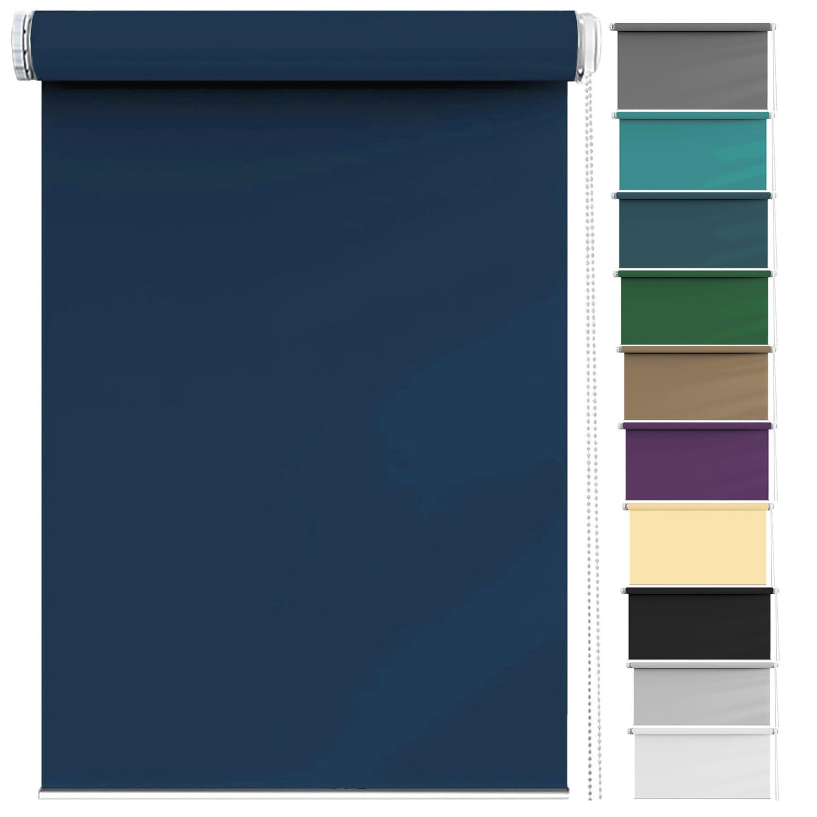 Blackout Roller Blinds 40 x 200 cm Thermal Insulated UV Protection, Roller, Roman and Vertical blinds Easy Fit Fittings Included for Bedroom, Nursery, Navy Blue