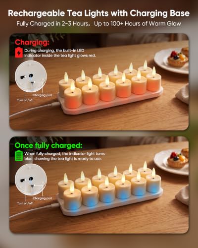Image of BEICHI 12Pack Rechargeable Tea Lights with Remote Timer,White Charging Base