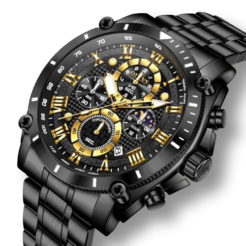 Image of OLEVS Men Watches Chronograph Analog Quartz Fashion Gold Stainless Steel Waterproof Date Wrist Watch for Men